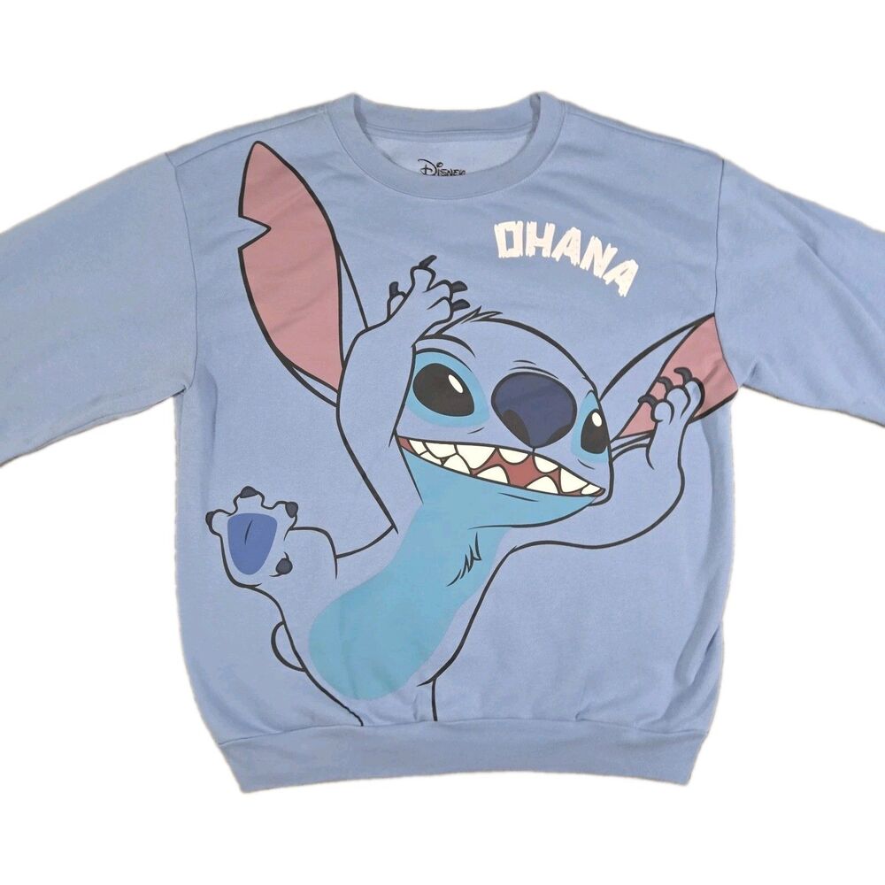 Disney Stitch Ohana Girls Crewneck Sweatshirt Blue Junior XL 15/17